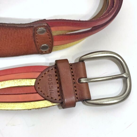 Fossil Leather Multi-Color Braided Belt Size Large Women’s EUC - Picture 3 of 7